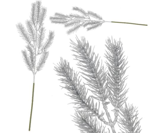 Springos Ziemassvētku zariņš lapa mākslīgā dekorācija sudraba 47 cm  Eglīšu rotājumi