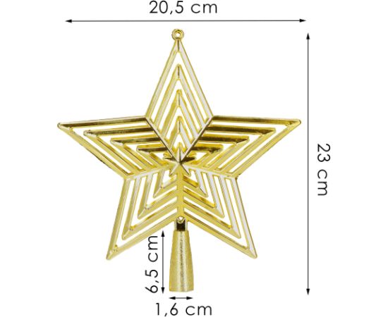 Ziemassvētku eglītes galotne Springos CA1277 23 cm zelta zvaigzne  Eglīšu rotājumi