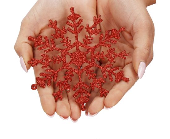 Ziemassvētku rotājumi sniegpārsliņas Springos CA1200 sarkanās, ar spīdumiem, 3 gab., 12 cm  Eglīšu rotājumi