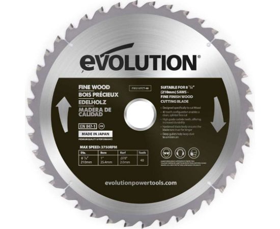 Griešanas disks Evolution FW210TCT-40; 210 mm; Z40 Zāģripas