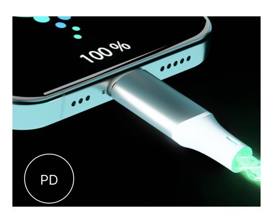 Qualo QCS-CL-00 Glowing Kabelis USB-С – Lightning  / 12W /  1m / LED Data USB kabeļi