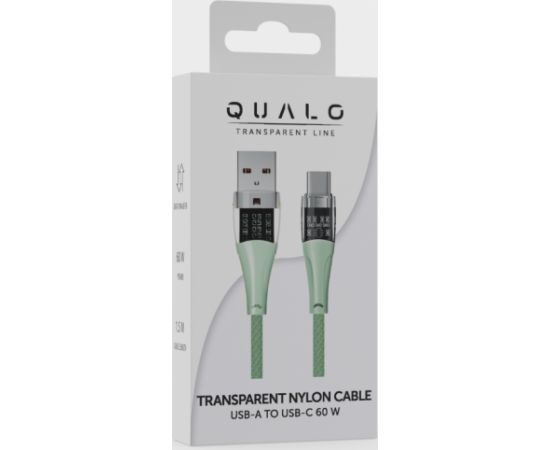 Qualo QTCN-AC-04 Transparent Nylon Kabelis USB-A – USB-C / 60W / 1.5m / zaļš Data USB kabeļi