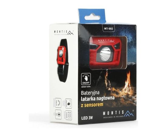 Montis Bateryjna latarka nagłowna z sensorem MT002 Red, Black Headband flashlight LED Фонари