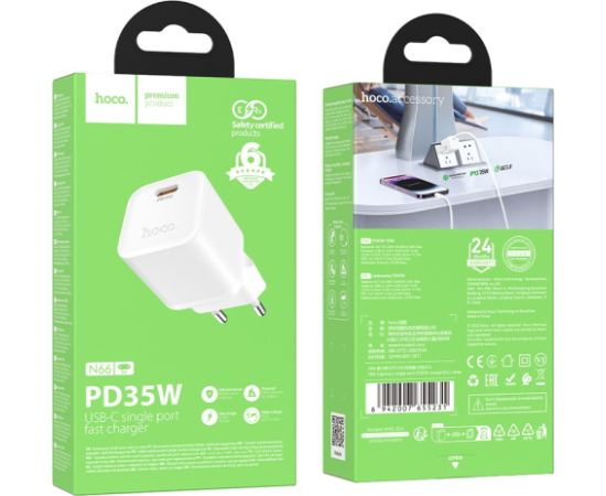 Charger Hoco N66 35W GaN USB-C white Telefonu lādētāji 220v