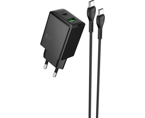 Charger Hoco N71 30W GaN USB-C/USB-A + USB-C to USB-C cable 1.0m black Telefonu lādētāji 220v
