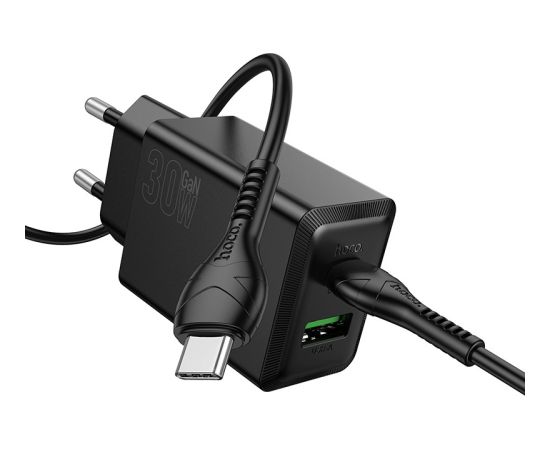 Charger Hoco N71 30W GaN USB-C/USB-A + USB-C to USB-C cable 1.0m black Telefonu lādētāji 220v