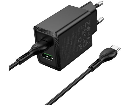 Charger Hoco N71 30W GaN USB-C/USB-A + USB-C to USB-C cable 1.0m black Telefonu lādētāji 220v