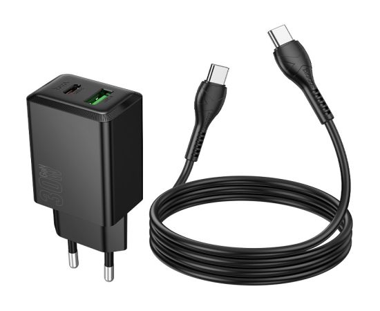 Charger Hoco N71 30W GaN USB-C/USB-A + USB-C to USB-C cable 1.0m black Telefonu lādētāji 220v