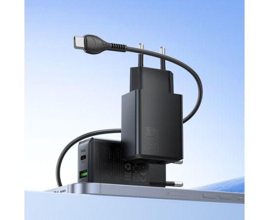 Charger Hoco N71 30W GaN USB-C/USB-A + USB-C to USB-C cable 1.0m black Telefonu lādētāji 220v