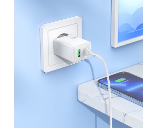 Charger Hoco N71 30W GaN USB-C/USB-A + USB-C to Lightning cable 1.0m white Telefonu lādētāji 220v