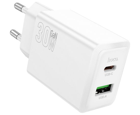 Charger Hoco N71 30W GaN USB-C/USB-A white Telefonu lādētāji 220v