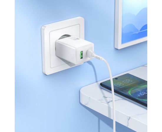 Charger Hoco N71 30W GaN USB-C/USB-A white Telefonu lādētāji 220v