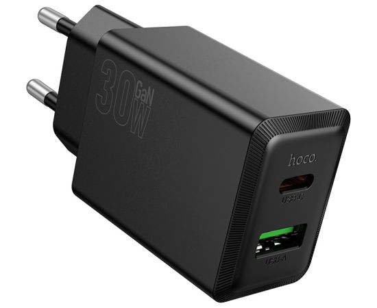 Charger Hoco N71 30W GaN USB-C/USB-A black Telefonu lādētāji 220v