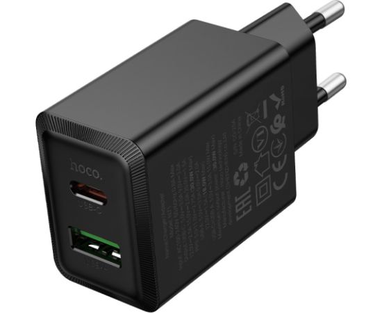 Charger Hoco N71 30W GaN USB-C/USB-A black Telefonu lādētāji 220v