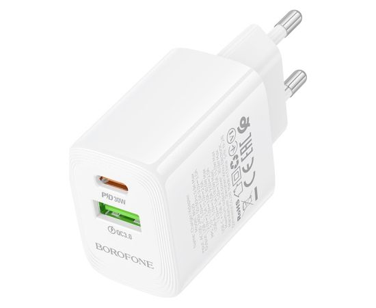 Charger Borofone BN29 30W USB-C/USB-A white Telefonu lādētāji 220v