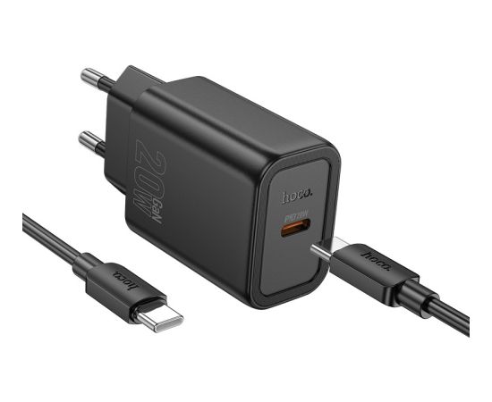 Charger Hoco N60 20W GaN USB-C + USB-C to USB-C cable 1.0m black Telefonu lādētāji 220v