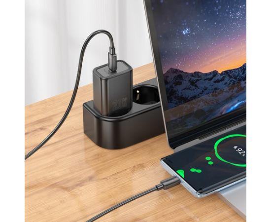 Charger Hoco N60 20W GaN USB-C + USB-C to USB-C cable 1.0m black Telefonu lādētāji 220v