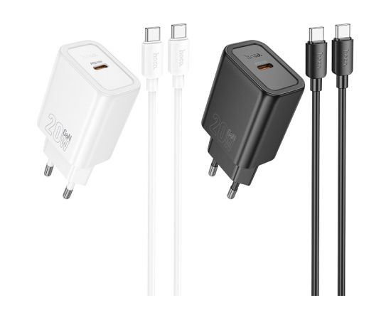 Charger Hoco N60 20W GaN USB-C + USB-C to USB-C cable 1.0m black Telefonu lādētāji 220v