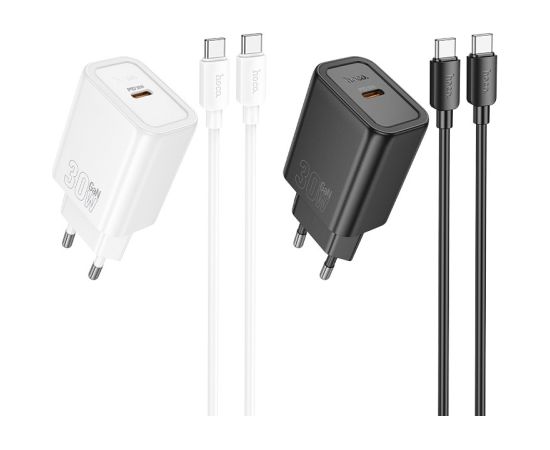 Charger Hoco N62 30W GaN USB-C + USB-C to USB-C cable 1.0m white Telefonu lādētāji 220v