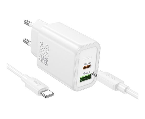 Charger Hoco N63 30W GaN USB-C/USB-A + USB-C to USB-C cable 1.0m white Telefonu lādētāji 220v