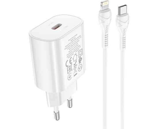 Charger Hoco N22 25W USB-C + USB-C to Lightning cable 1.0m white Telefonu lādētāji 220v