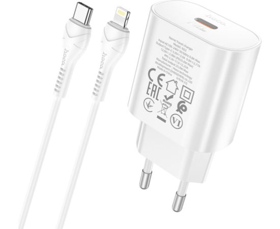 Charger Hoco N22 25W USB-C + USB-C to Lightning cable 1.0m white Telefonu lādētāji 220v