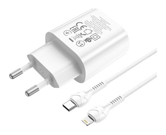 Charger Hoco N22 25W USB-C + USB-C to Lightning cable 1.0m white Telefonu lādētāji 220v