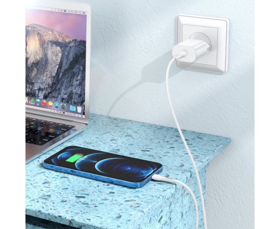 Charger Hoco N22 25W USB-C + USB-C to Lightning cable 1.0m white Telefonu lādētāji 220v