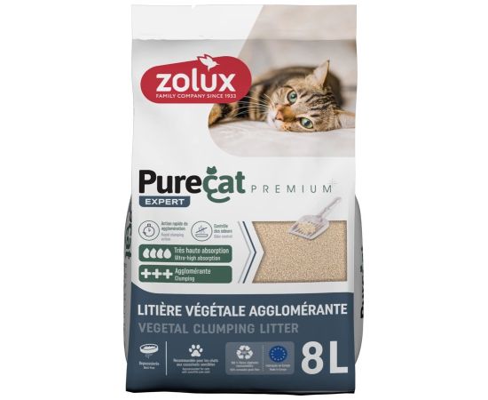 Żwirek dla kota Zolux ZOLUX Żwirek dla kota zbrylający roślinny PURECAT PREMIUM 8L Наполнители для туалета