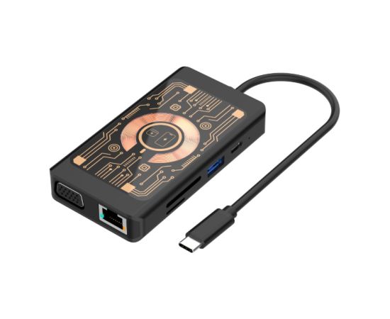 Qualo QTPB5-HUB-18 Hubs 9 in 1 USB-C / 2x USB-A / RJ-45 / VGA / D-Sub / HDMI / 3.5mm Jack USB / Type-C Hub