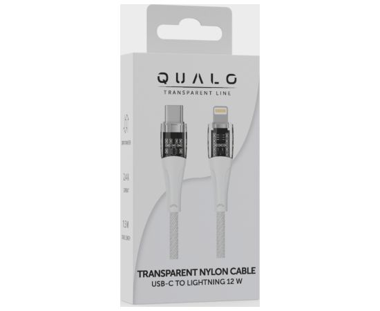 Qualo QTCN-CL-00 Transparent Nylon Kabelis USB-C – Lightning / 12W / 1.5m / balts Data USB kabeļi