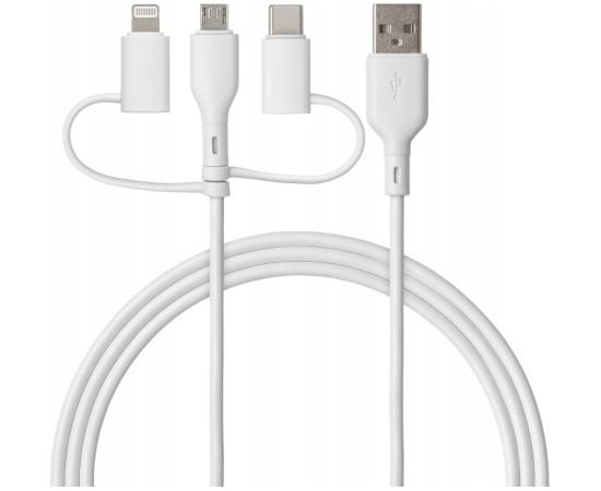 Qualo QRC-CA+M+L-00 Kabelis 3in1 USB-C - USB-A / microUSB + USB adapteris / 1.5m / 60W / balts Data USB kabeļi