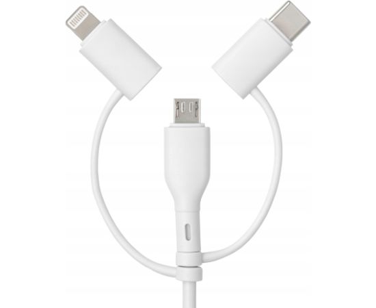 Qualo QRC-CA+M+L-00 Kabelis 3in1 USB-C - USB-A / microUSB + USB adapteris / 1.5m / 60W / balts Data USB kabeļi