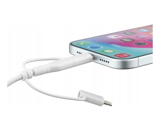 Qualo QRC-CA+M+L-00 Kabelis 3in1 USB-C - USB-A / microUSB + USB adapteris / 1.5m / 60W / balts Data USB kabeļi