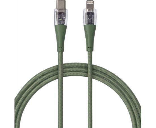 Qualo QTCN-CL-04 Transparent Nylon Kabelis USB-C - Lightning / 12W / 1.5m / zaļš Data USB kabeļi