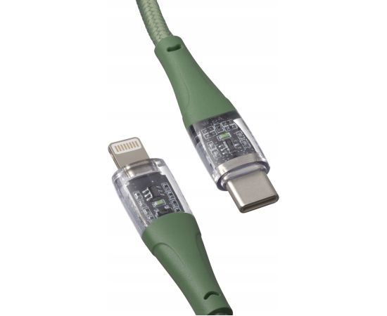 Qualo QTCN-CL-04 Transparent Nylon Kabelis USB-C - Lightning / 12W / 1.5m / zaļš Data USB kabeļi