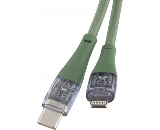 Qualo QTCN-CL-04 Transparent Nylon Kabelis USB-C - Lightning / 12W / 1.5m / zaļš Data USB kabeļi