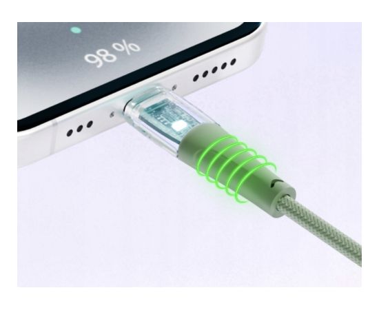 Qualo QTCN-CL-04 Transparent Nylon Kabelis USB-C - Lightning / 12W / 1.5m / zaļš Data USB kabeļi