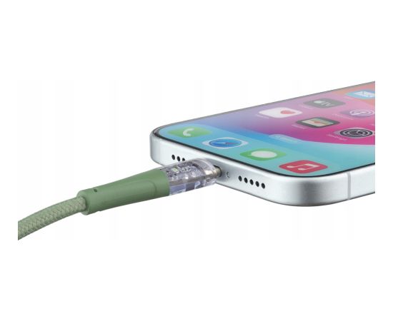 Qualo QTCN-CL-04 Transparent Nylon Kabelis USB-C - Lightning / 12W / 1.5m / zaļš Data USB kabeļi