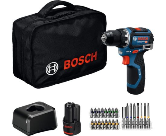 Bosch Powertools cordless drill/driver GSR 12V-32 Professional, 12Volt (blue/black, 2x Li-ion battery 2.0Ah, 24-piece accessory set, tool bag) Jaunumi -Dārzam