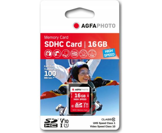 AgfaPhoto Agfa SD SDHC 16 GB Class 10 UHS-I/U1 V10 (SB6034) Atmiņas kartes micro SD SDHC