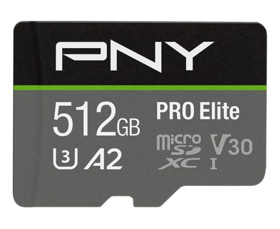 Pny Technologies PNY PRO Elite MicroSDXC 512 GB Class 10 UHS-I/U3 A2 V30 (P-SDUX512U3100PRO-GE) Atmiņas kartes micro SD SDHC