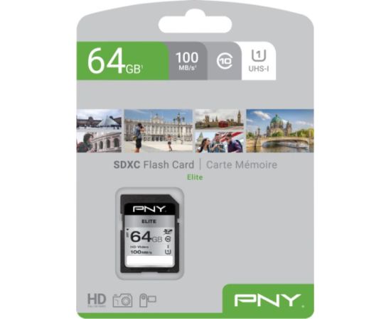 Pny Technologies PNY Elite SDXC 64 GB Class 10 UHS-I/U1  (P-SD64GU1100EL-GE) Atmiņas kartes micro SD SDHC