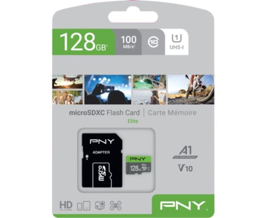Pny Technologies PNY Elite MicroSDXC 128 GB Class 10 UHS-I/U1 A1 V10 (P-SDU128V11100EL-GE) Atmiņas kartes micro SD SDHC