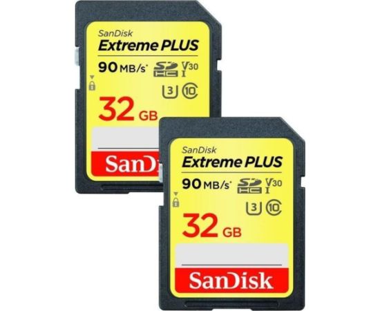 set SanDisk Extreme Plus SDHC 32 GB + 32 GB Class 10 UHS-I/U3 V30 (SDSDXWT-032G-GNCI2) Atmiņas kartes micro SD SDHC