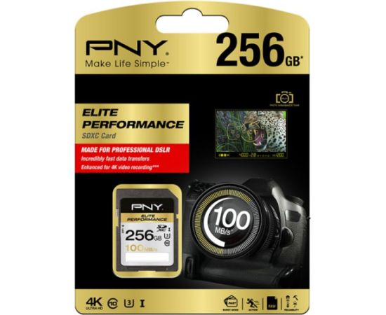 Pny Technologies PNY Elite Performance SDXC 256 GB Class 10 UHS-I/U3  (SD256ELIPER-EF) Atmiņas kartes micro SD SDHC
