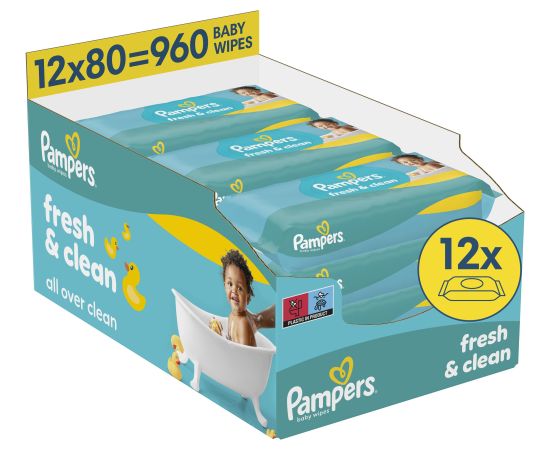 Pampers Chusteczki nawilżane FreshClean 12x80szt. Mitrās salvetes