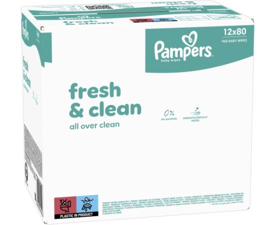 Pampers Chusteczki nawilżane FreshClean 12x80szt. Mitrās salvetes