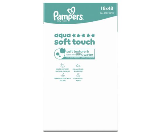 Pampers Chusteczki nawilżane Aqua Soft Touch 18x48 szt. [Plastic Free] Mitrās salvetes