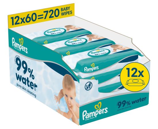 Pampers Chusteczki nawilżane Aqua 12x60 szt. [Plastic Free] Mitrās salvetes